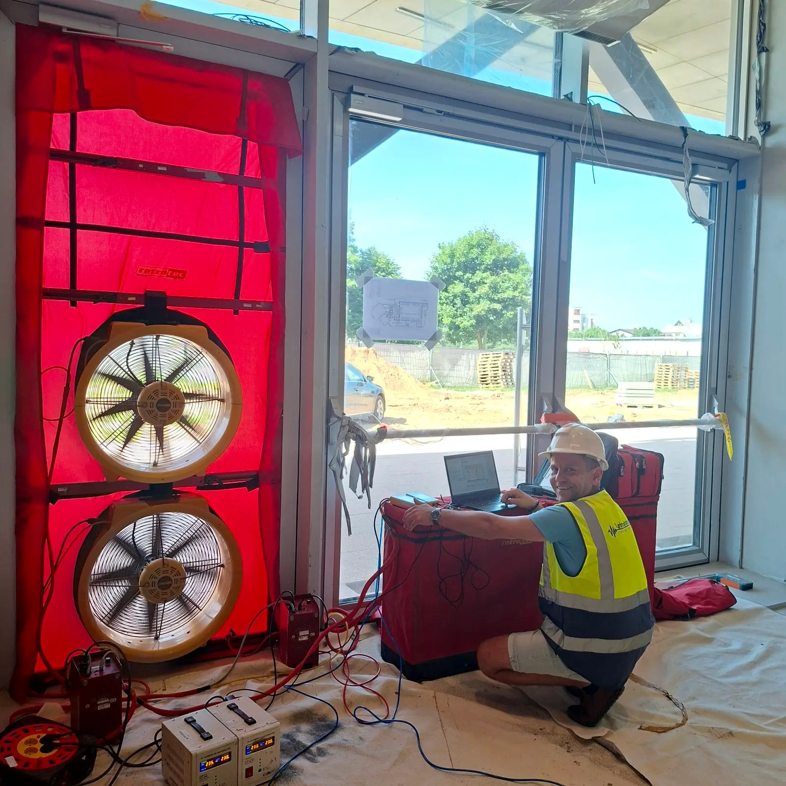 Airtightness test in a large building